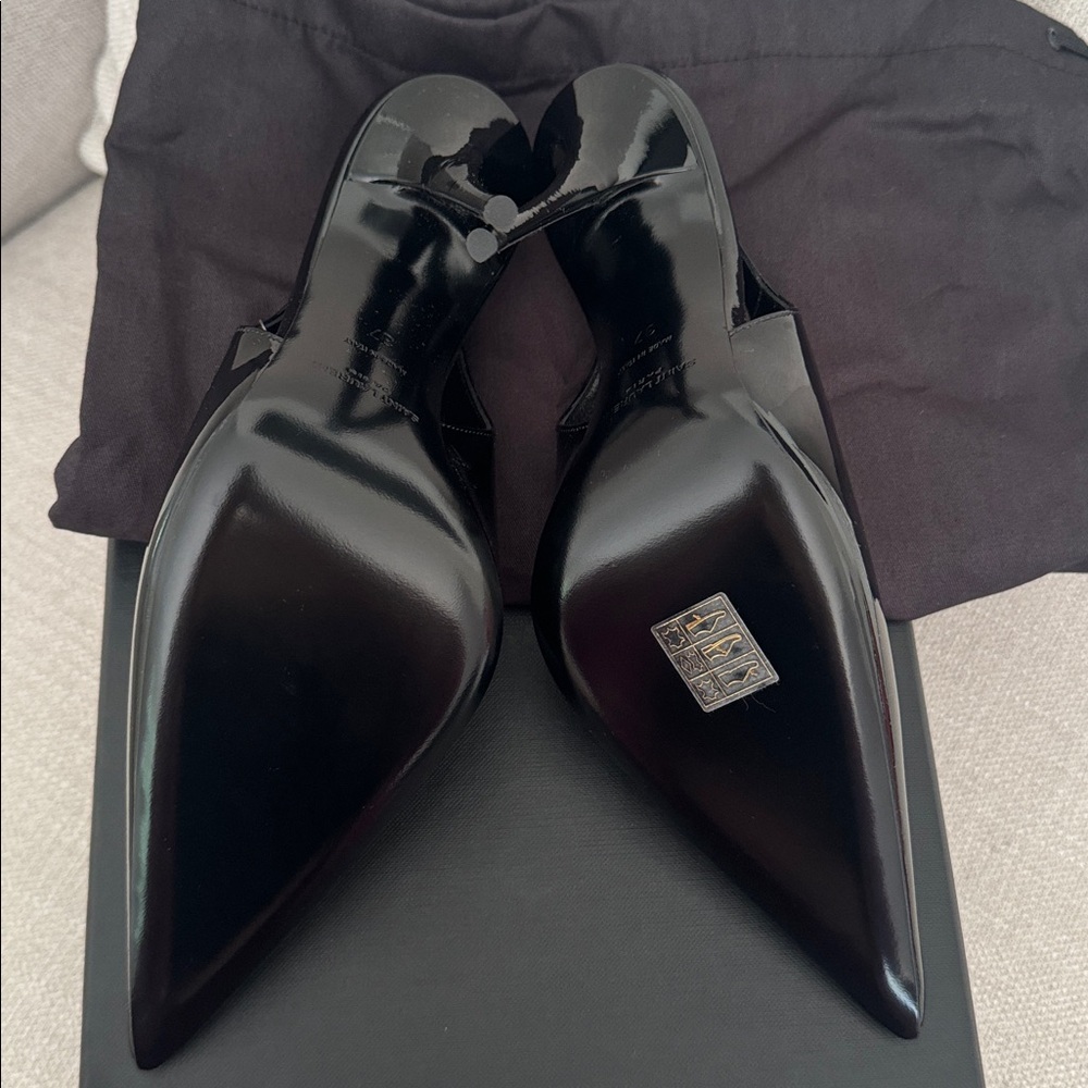 Saint Laurent Glossy Black Slingback Heels - Picture 3 of 3